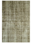 Modern Abstract Ivory, Olive and Beige Hand Knotted 6x9 wool and art silk Area Rug