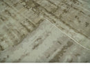 Modern Abstract Ivory, Olive and Beige Hand Knotted 6x9 wool and art silk Area Rug