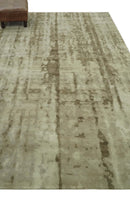 Modern Abstract Ivory, Olive and Beige Hand Knotted 6x9 wool and art silk Area Rug