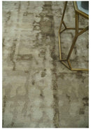 Modern Abstract Ivory, Olive and Beige Hand Knotted 6x9 wool and art silk Area Rug