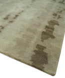 Modern Abstract Ivory, Olive and Beige Hand Knotted 6x9 wool and art silk Area Rug