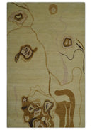 Modern abstract Olive and Brown Hand Knotted 5x8 Wool Area Rug