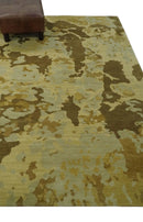 Modern Abstract Olive, Beige and Brown Hand knotted 5x6.6 wool Area Rug