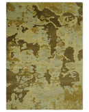 Modern Abstract Olive, Beige and Brown Hand knotted 5x6.6 wool Area Rug
