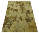 Modern Abstract Olive, Beige and Brown Hand knotted 5x6.6 wool Area Rug