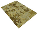 Modern Abstract Olive, Beige and Brown Hand knotted 5x6.6 wool Area Rug