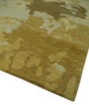 Modern Abstract Olive, Beige and Brown Hand knotted 5x6.6 wool Area Rug