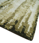 Modern Abstract Olive, ivory and Green Hand Knotted 5x8 wool and Art Silk Area Rug