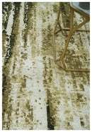 Modern Abstract Olive, ivory and Green Hand Knotted 5x8 wool and Art Silk Area Rug