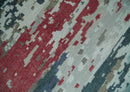Modern Abstract Ivory and Blue 8x10 Hand Knotted Low Pile Wool Rug