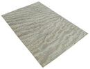 Modern Abstract Silver and Beige Hand knotted 6x9 Art Silk Area Rug