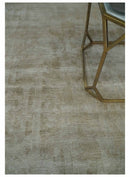 Modern Abstract Silver and Olive Hand knotted 6x9 Bamboo Silk Area Rug