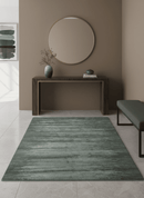 Modern Abstract Silver, Green and Charcoal Hand loom 6x9 wool and Bamboo Silk Area Rug