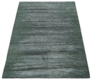 Modern Abstract Silver, Green and Charcoal Hand loom 6x9 wool and Bamboo Silk Area Rug