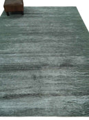 Modern Abstract Silver, Green and Charcoal Hand loom 6x9 wool and Bamboo Silk Area Rug