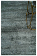Modern Abstract Silver, Green and Charcoal Hand loom 6x9 wool and Bamboo Silk Area Rug