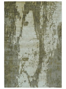 Modern Abstract Silver, Olive and Gray Hand loom 6x9 wool and Viscose Area Rug