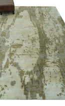 Modern Abstract Silver, Olive and Gray Hand loom 6x9 wool and Viscose Area Rug