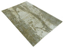 Modern Abstract Silver, Olive and Gray Hand loom 6x9 wool and Viscose Area Rug