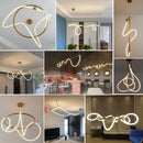 Modern abstract white & gold lines chandelier dining room light