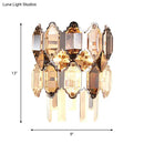 Modern amber & clear crystal wall sconce staircase brass light