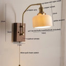 Modern amber glass copper led wall lamp bedroom brass wood light