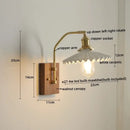 Modern amber glass copper led wall lamp bedroom brass wood light