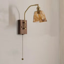 Modern amber glass copper led wall lamp bedroom brass wood light