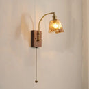 Modern amber glass copper led wall lamp bedroom brass wood light