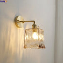 Modern amber glass copper led wall lamp bedroom sconce