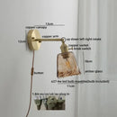 Modern amber glass copper led wall lamp bedroom sconce