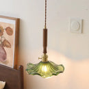 Modern amber glass led pendant light dining room walnut wood