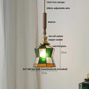 Modern amber glass led pendant light dining room walnut wood