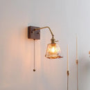 Modern amber glass led wall sconce bedroom brass pull chain light