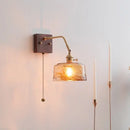Modern amber glass led wall sconce bedroom brass pull chain light