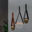 Modern amber & gray handmade leather glass pendant lamp bedroom