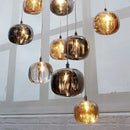 Modern amber & smoky grey crystal staircase chandelier dining room
