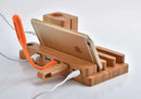 Modern bamboo base 3-in-1 charging stand with led lamp bedroom station