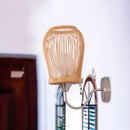 Modern bamboo cage wall sconce with metal gooseneck arm bedroom light