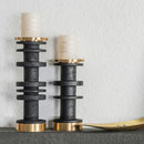DecorBites™ Beige Brown Travertine Marble Candle Holder with Metal Base