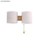 Modern beige fabric and wood wall light bedroom sconce with pull chain