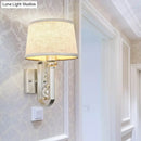 Modern beige fabric wall sconce crystal accent bedroom light