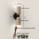Modern beige stone and wood wall light fixture bedroom sconce