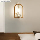 Modern beige wooden arched wall lamp with bird decor for bedroom