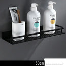 Modern black aluminum bathroom shelf with towel bar – shower storage
