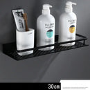 Modern black aluminum bathroom shelf with towel bar – shower storage