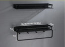 Modern black aluminum bathroom shelf with towel bar – shower storage