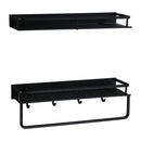 Modern black aluminum bathroom shelf with towel bar – shower storage
