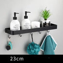Modern black aluminum bathroom shower shelf with hooks and towel bar