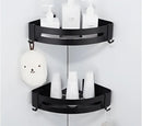 Modern black aluminum corner shelf 3 tier bathroom storage with hooks